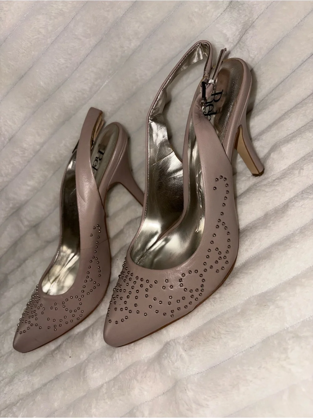 Reba Pink Studded Pointed-Toe Slingback Heels 8M